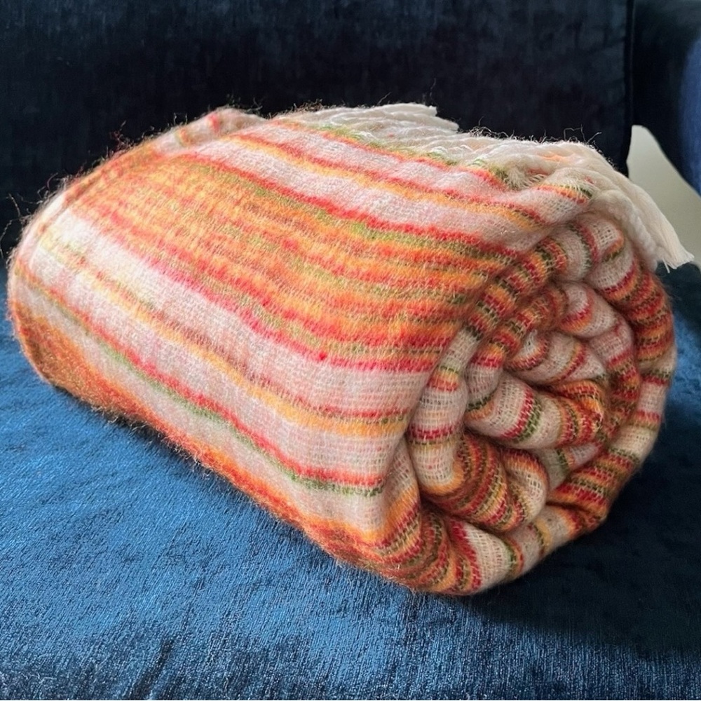 Handwoven Himalayan Wool + Yak Meditation Blanket
(White with Red Green Gold)